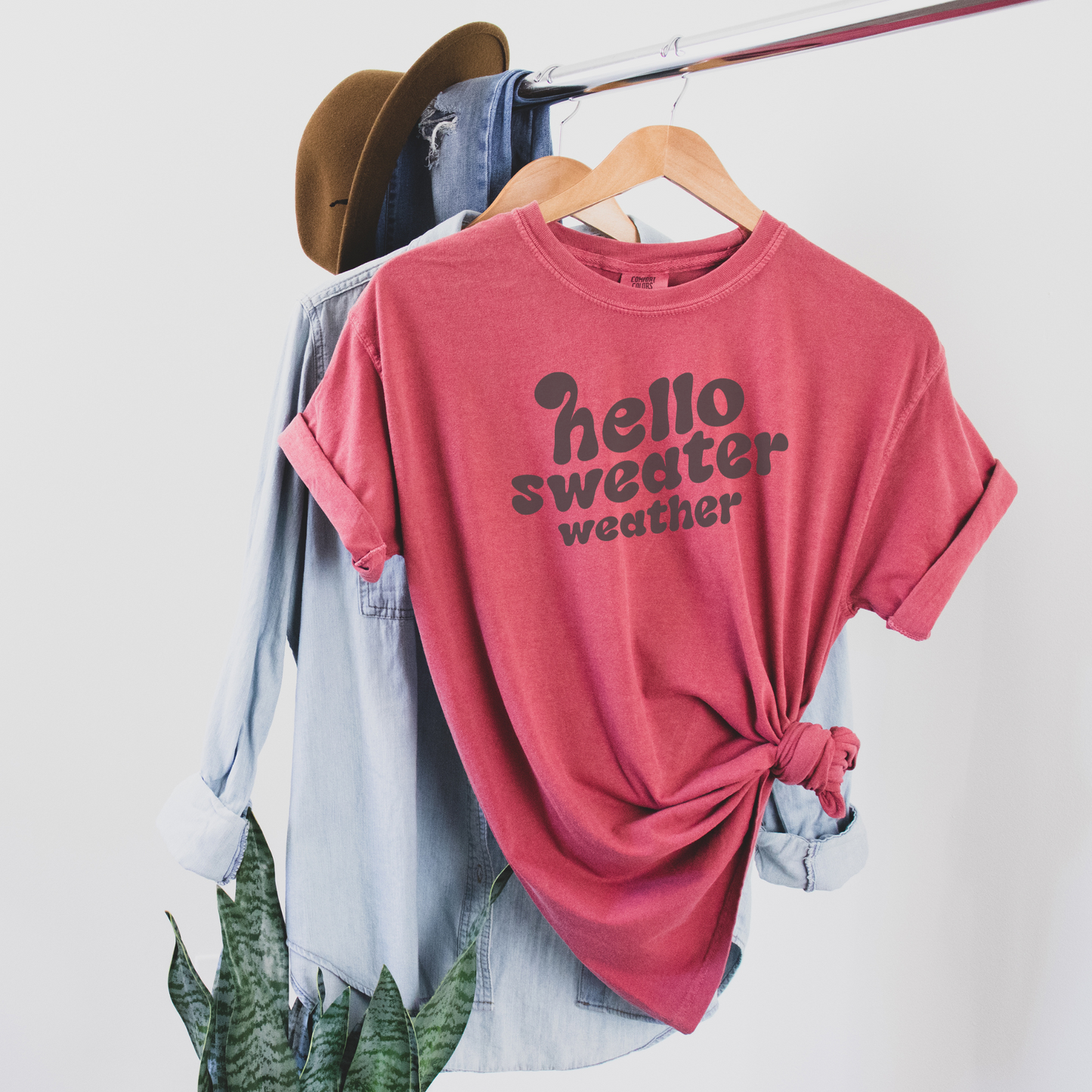 Hello Sweater Weather Tee T-Shirt Crimson S 