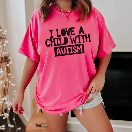 I Love a Child with Autism Tee T-Shirt Heliconia S 