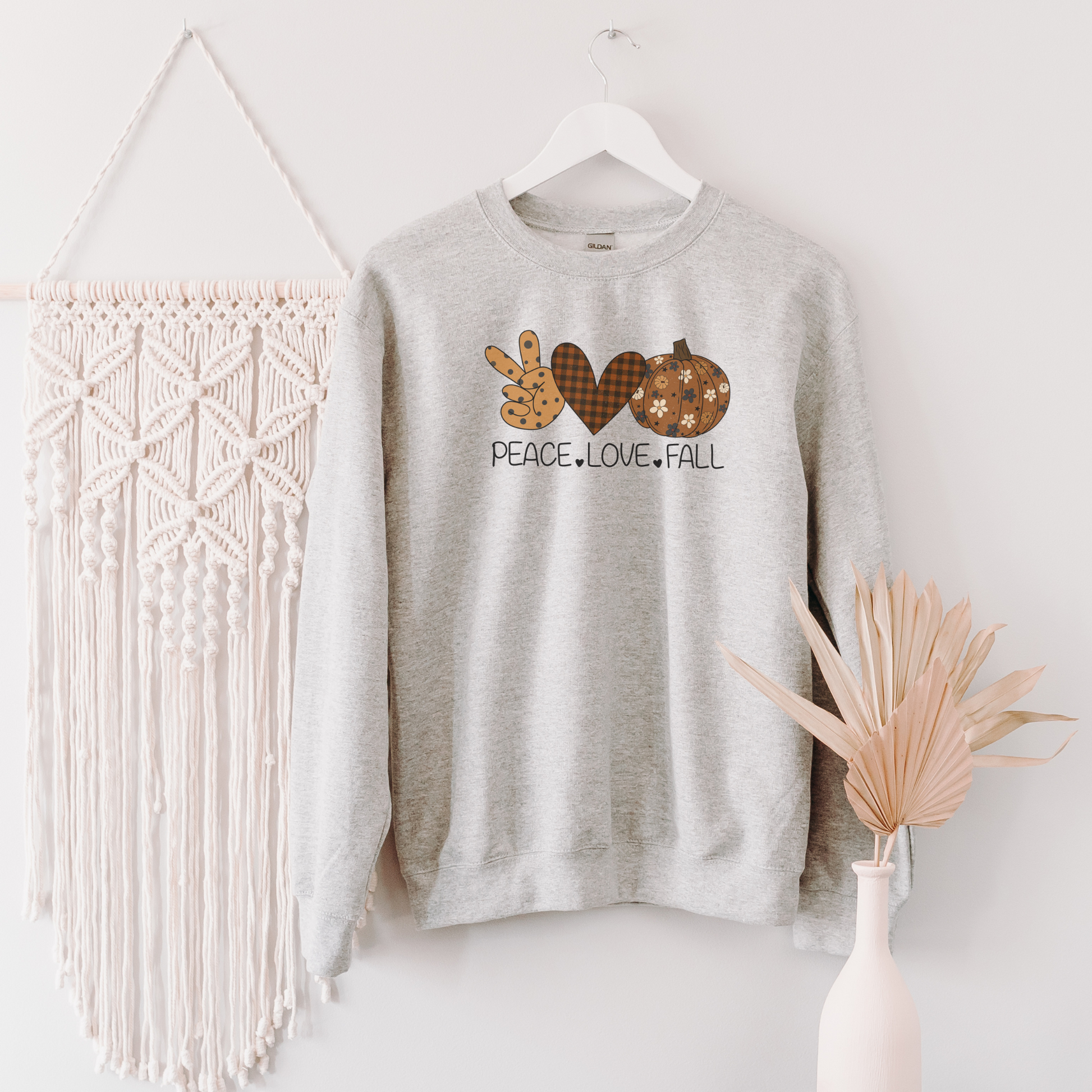 Peace, Love, Fall Sweatshirt Sweatshirt S Ash 