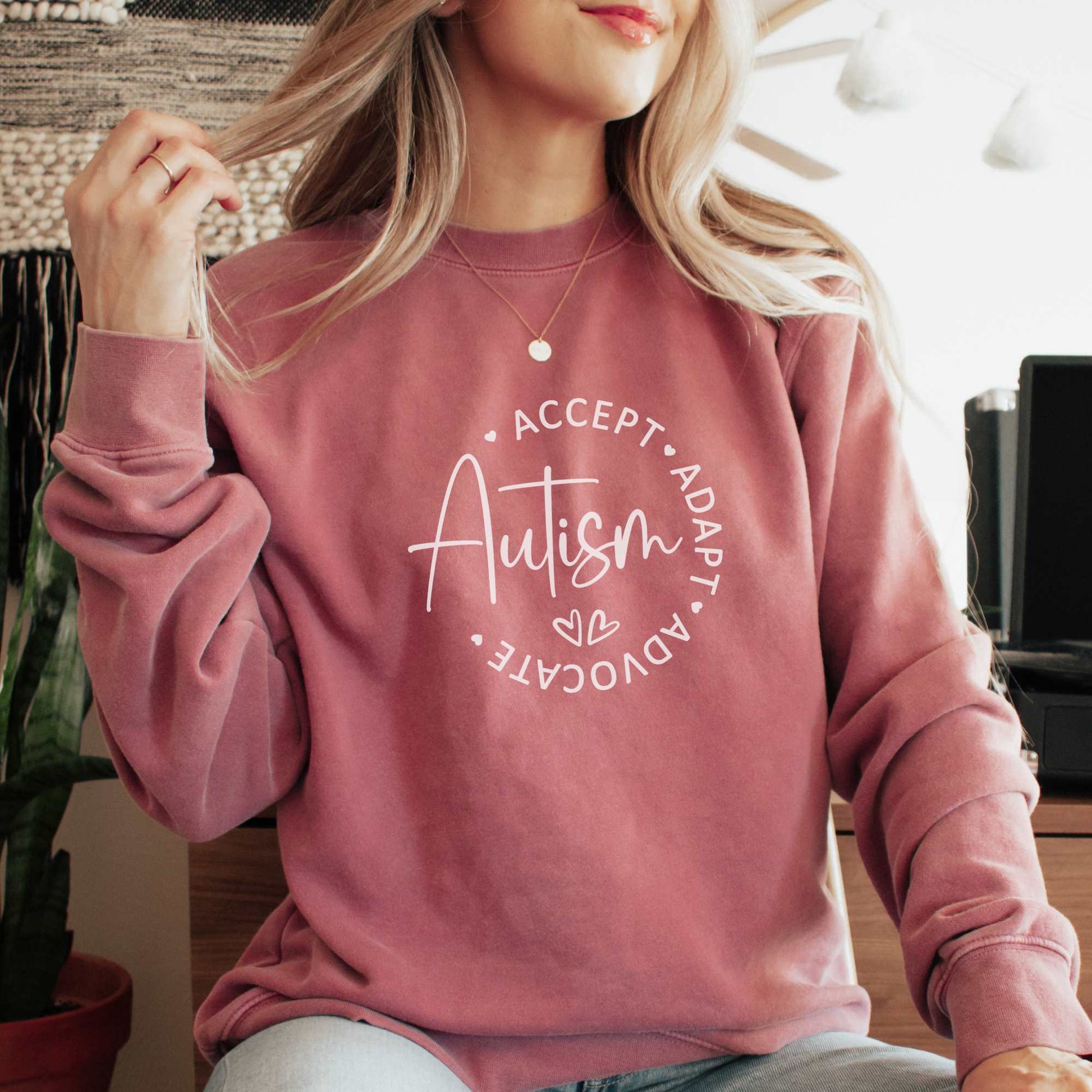 Accept. Adapt. Advocate. Autism Sweatshirt Sweatshirts Crimson S 