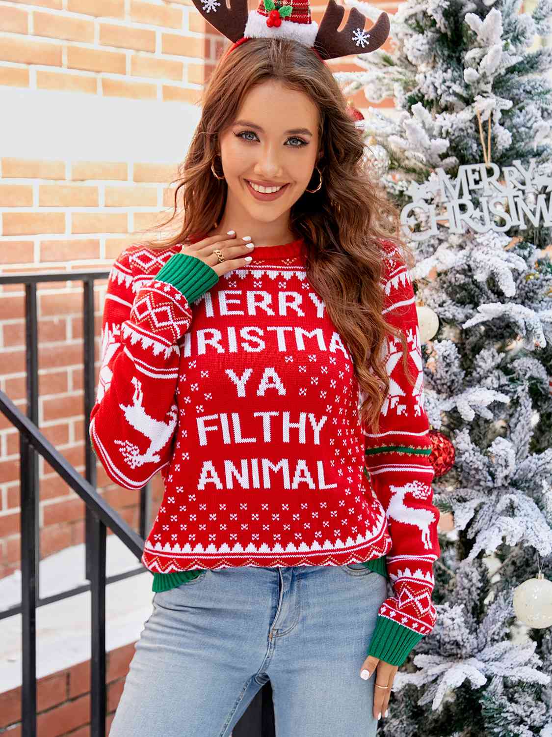 Merry Christmas Ya Filthy Animal Sweater  Red S 