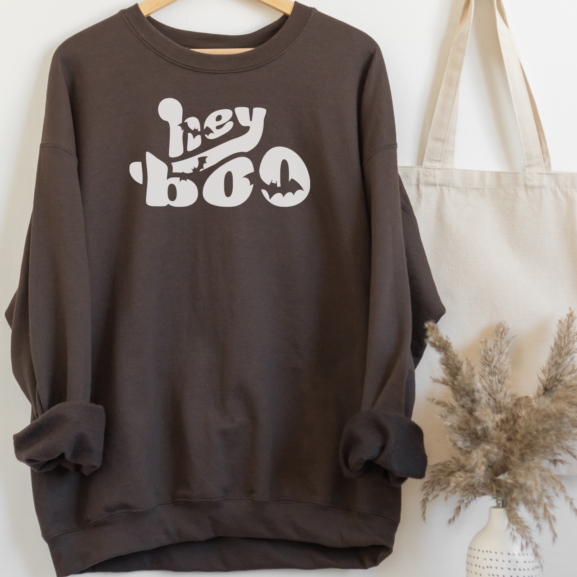 Hey Boo Sweatshirt Sweatshirt S Dark Chocolate 