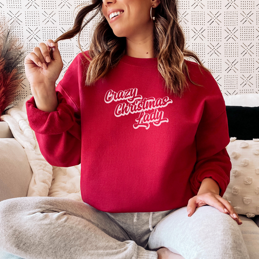 Crazy Christmas Lady Sweatshirt Sweatshirt S Cherry Red 