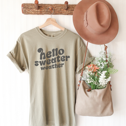 Hello Sweater Weather Tee T-Shirt Khaki S 