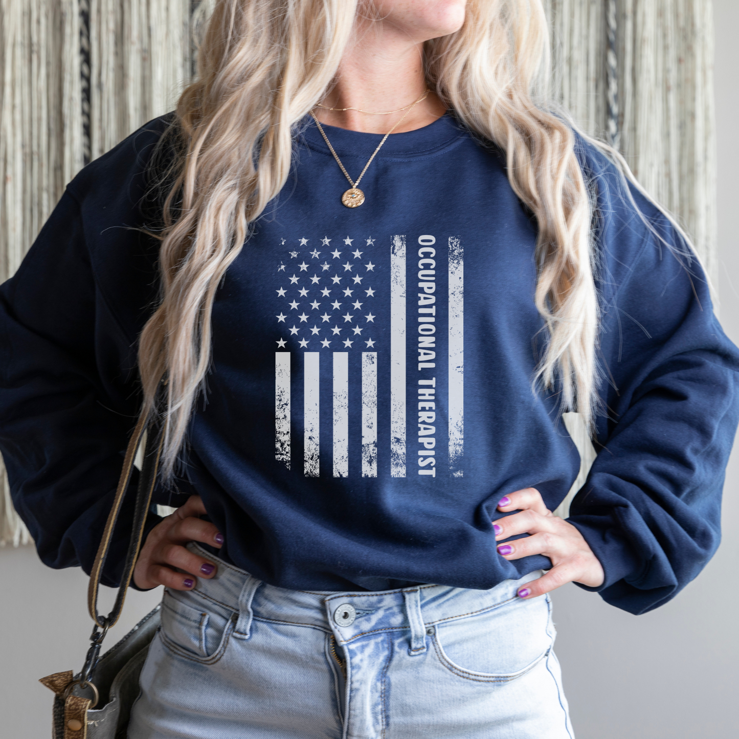 Occupational Therapist American Flag Sweatshirt Sweatshirt S Navy 