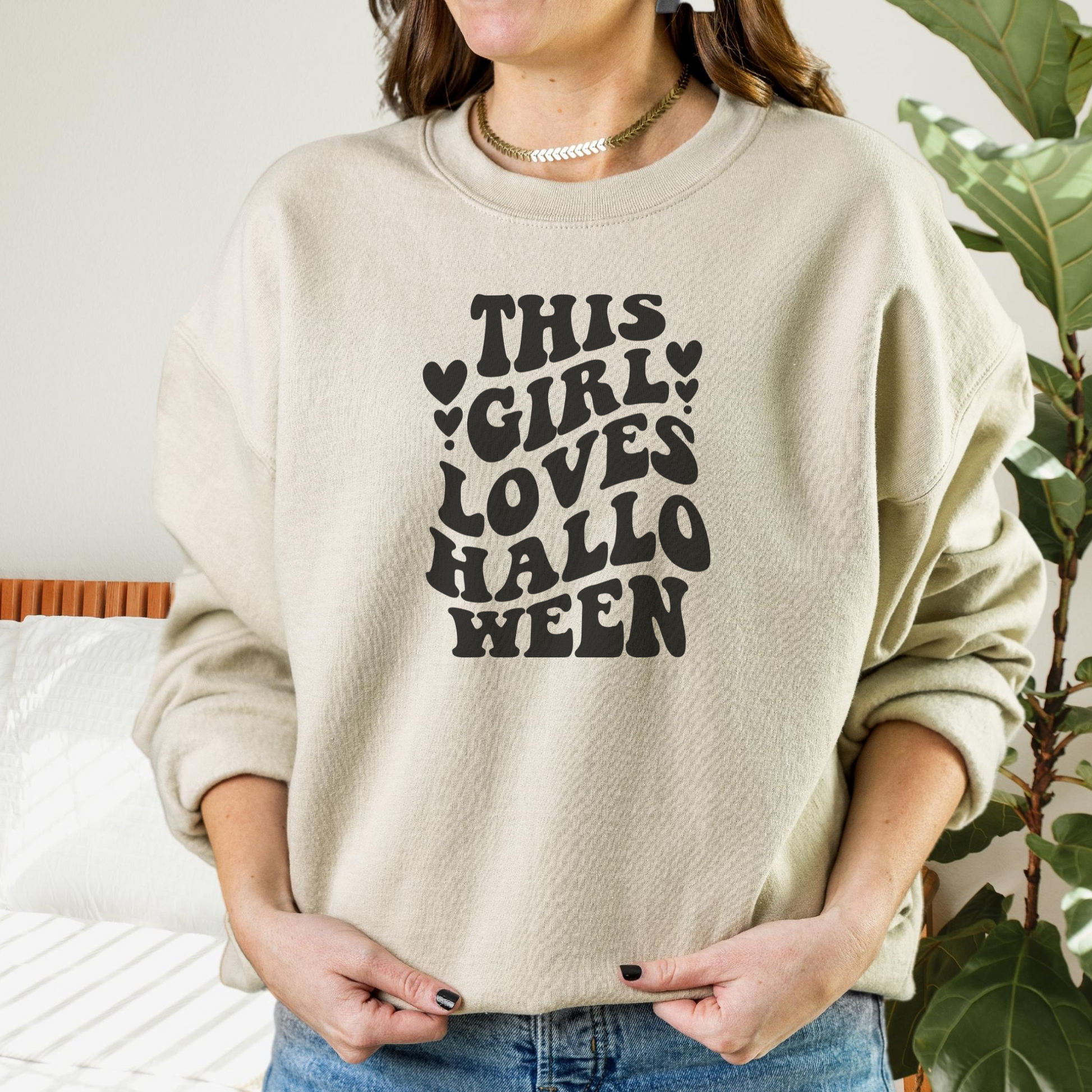 This Girl Loves Halloween Sweatshirt Sweatshirt S Sand 