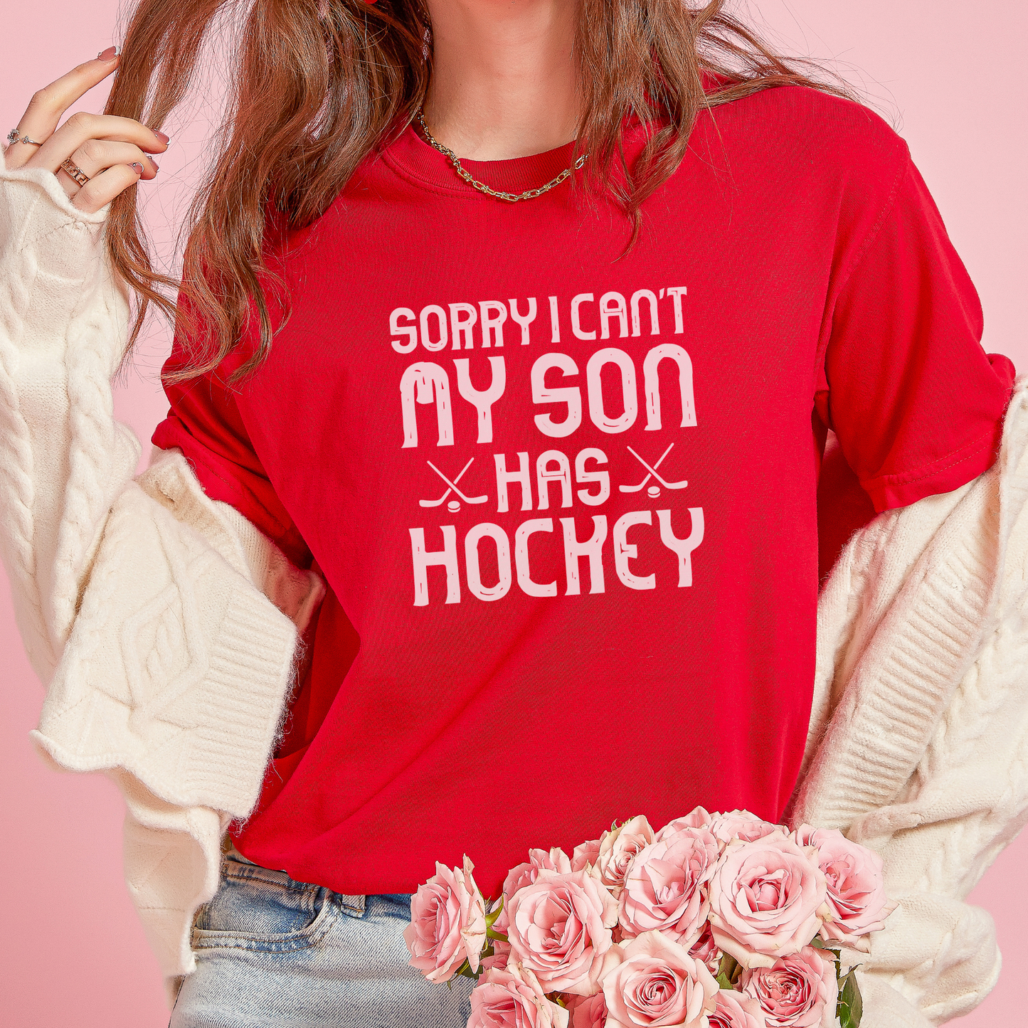 Sorry I Can't, My Son Has Hockey Tee T-Shirt Red 3XL 