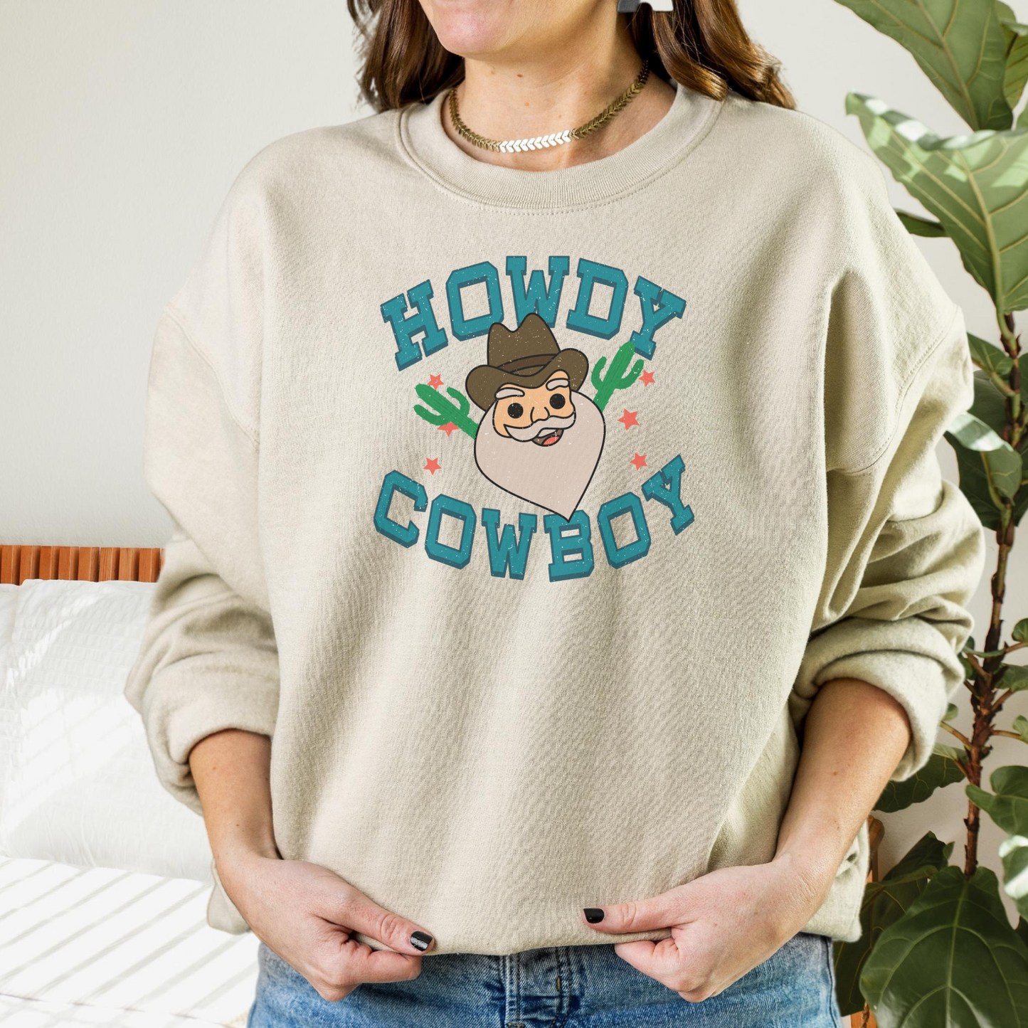 Howdy Cowboy Sweatshirt Sweatshirt S Sand 