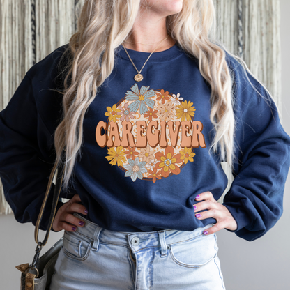 Retro Caregiver Sweatshirt Sweatshirt S Navy 