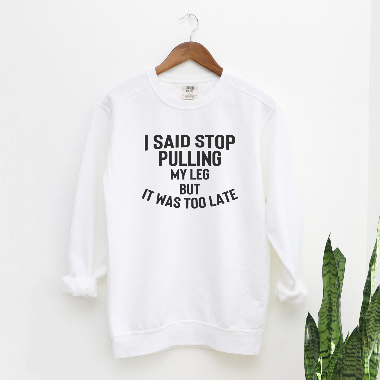 I Said Stop Pulling My Leg, But it Was Too Late Sweatshirt Sweatshirts White S 