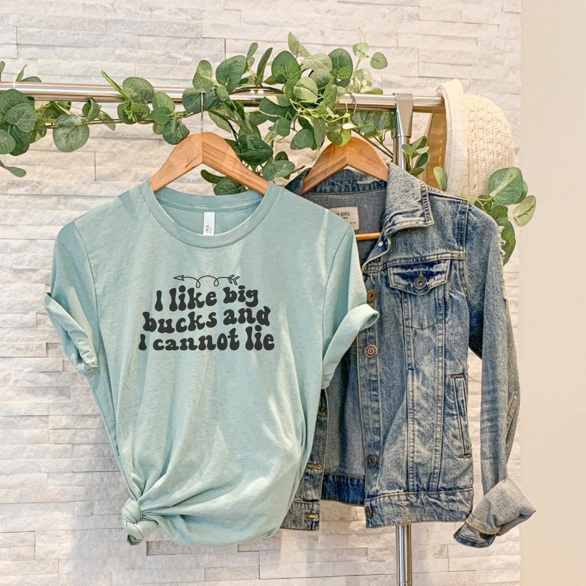 I Like Big Bucks and I Can Not Lie Tee T-Shirt Heather Prism Dusty Blue M 