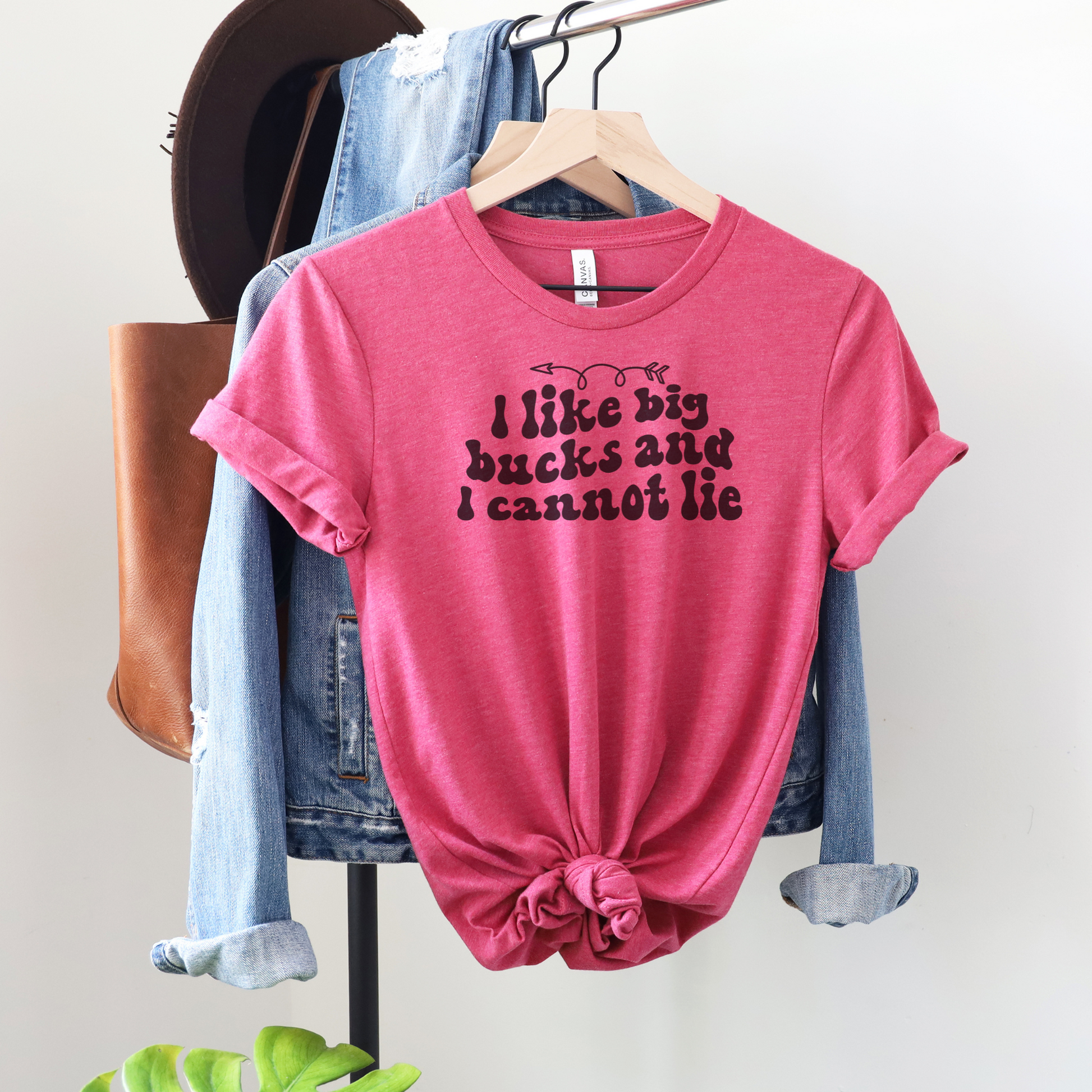 I Like Big Bucks and I Can Not Lie Tee T-Shirt Heather Raspberry S 