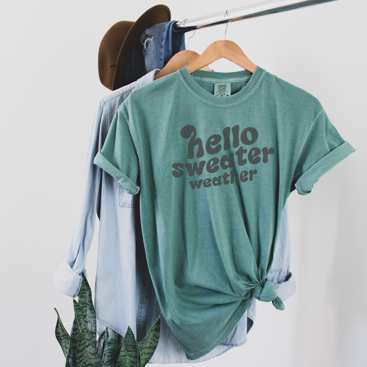 Hello Sweater Weather Tee T-Shirt Light Green S 