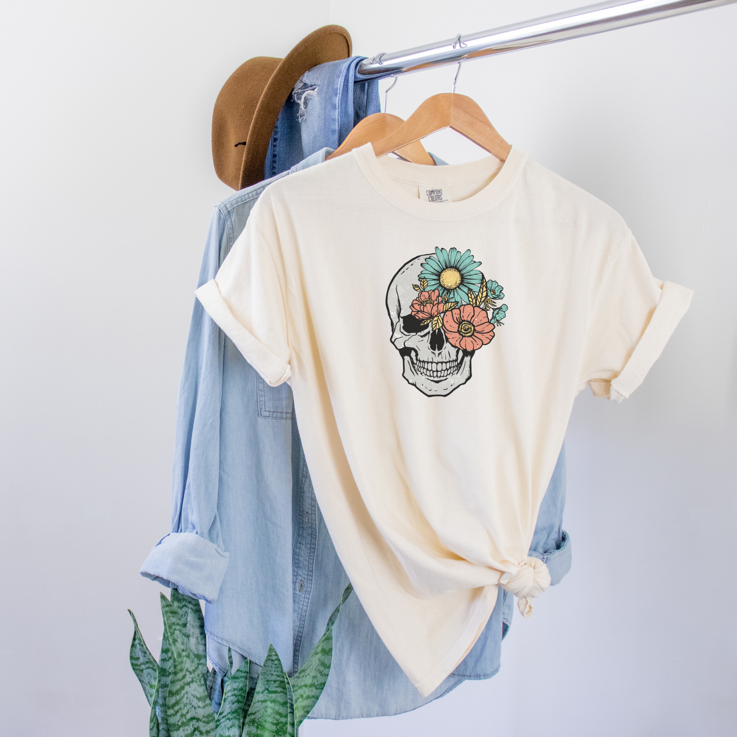 Floral Skull Vintage Tee T-Shirt Ivory S 