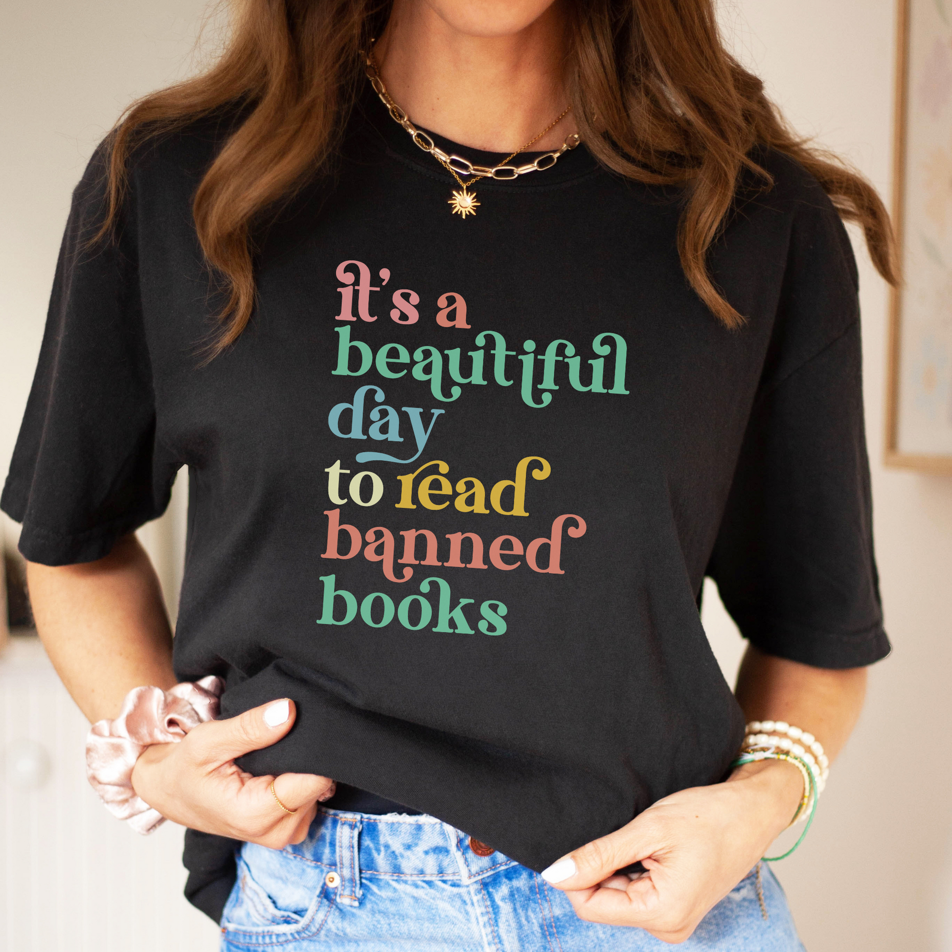 It's a Beautiful Day to Read Banned Books Tee T-Shirt Black 3XL 