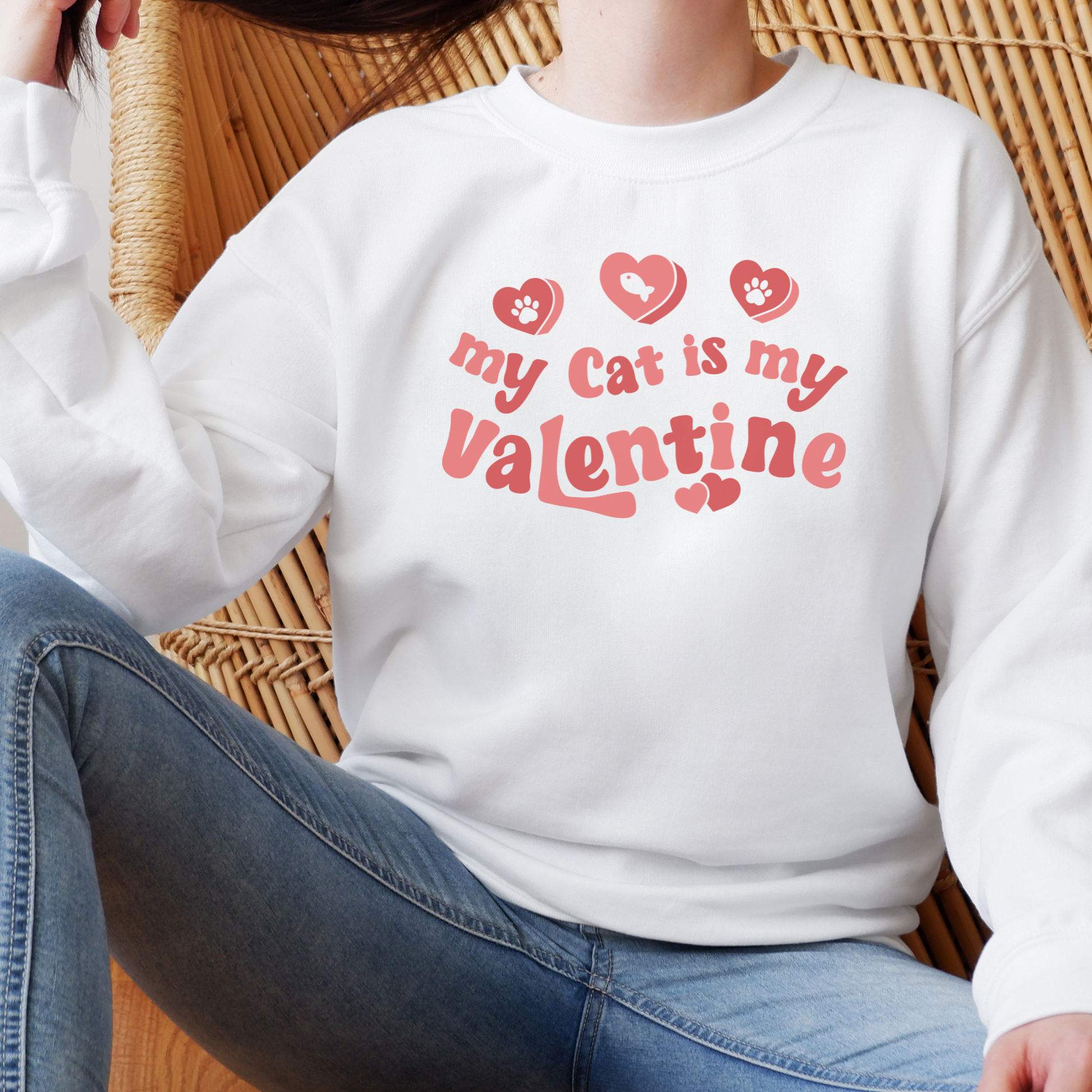 My Cat is my Valentine Sweatshirt Sweatshirt S White 