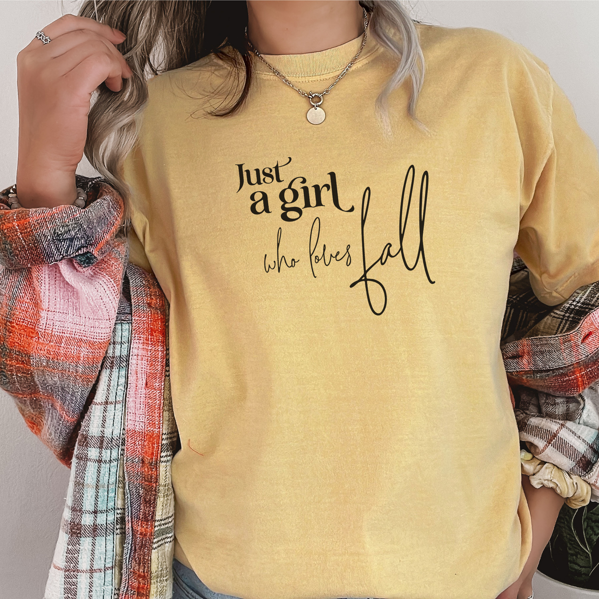 Just a Girl Who Loves Fall Tee T-Shirt Mustard S 