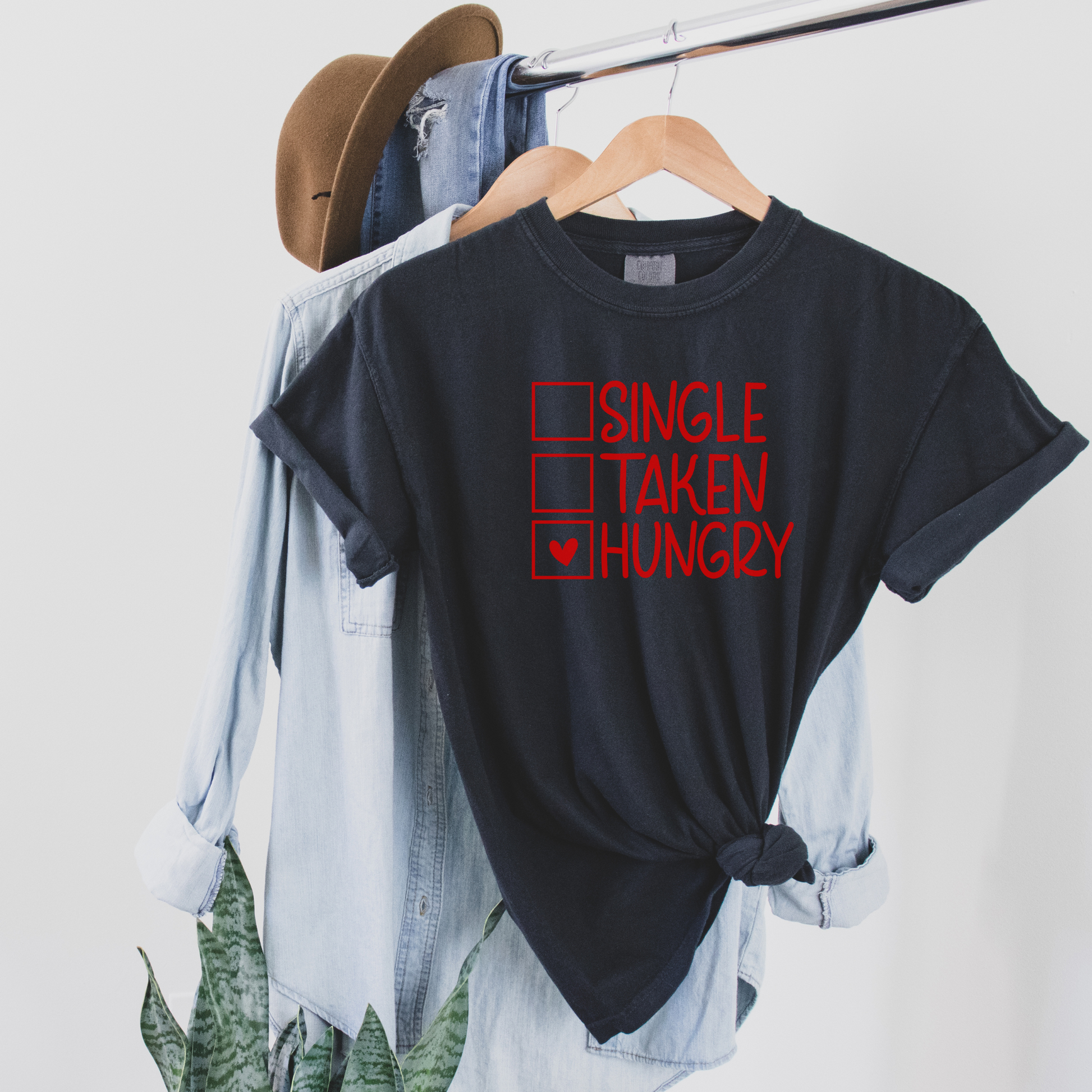 Single, Taken, Hungry Tee T-Shirt Black S 