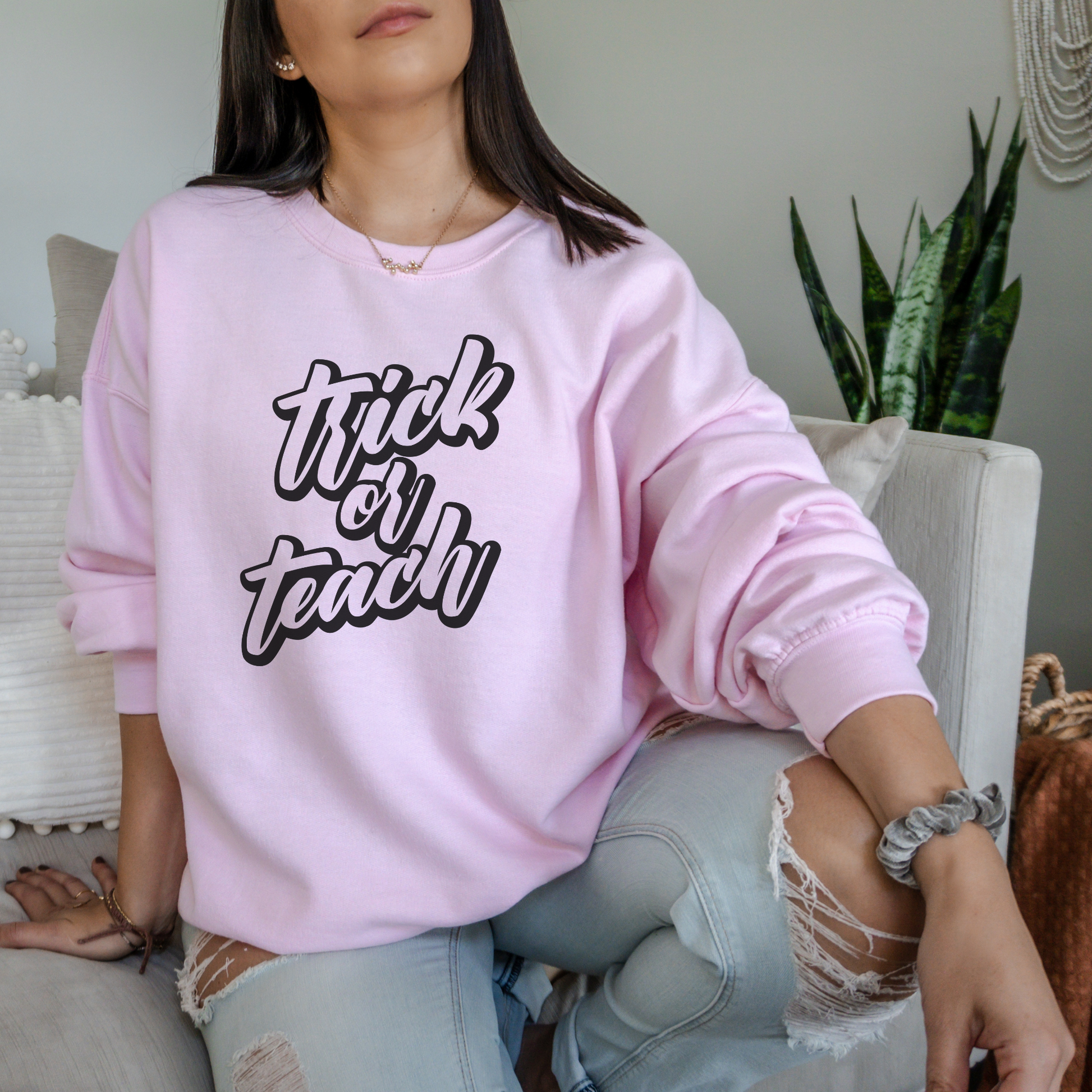 Trick or Teach Sweatshirt Sweatshirt S Light Pink 