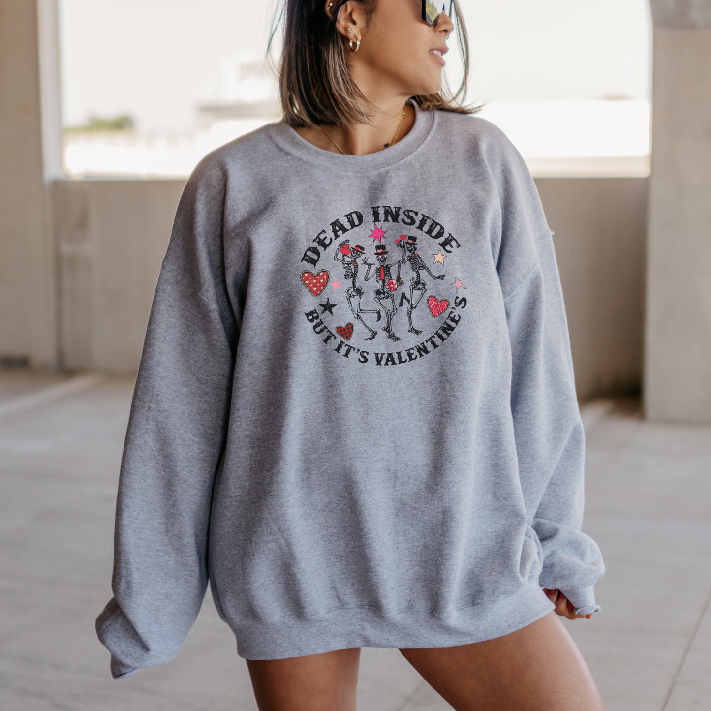 Dead Inside, But it's Valentine's Sweatshirt Sweatshirt S Sport Grey 