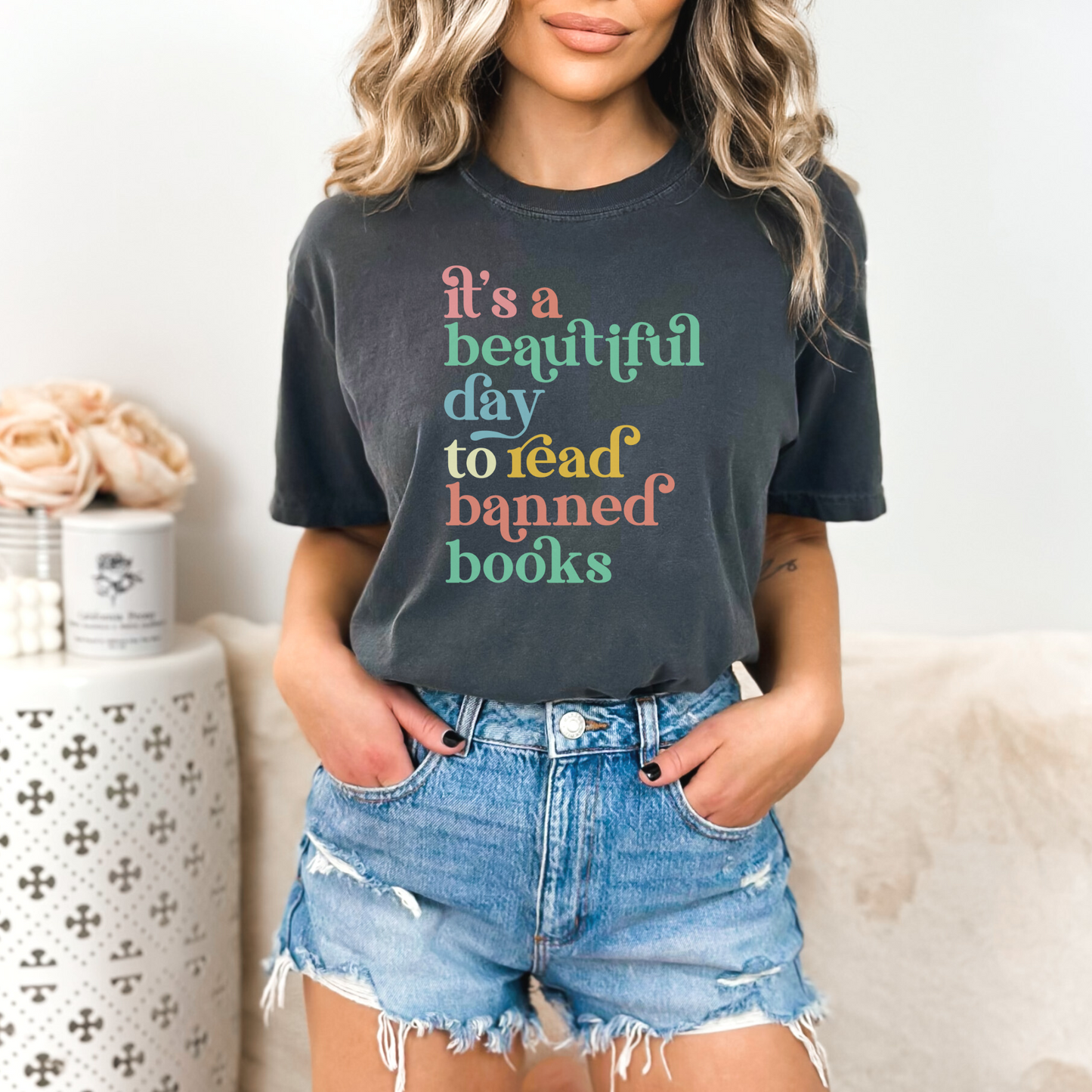 It's a Beautiful Day to Read Banned Books Tee T-Shirt Pepper S 