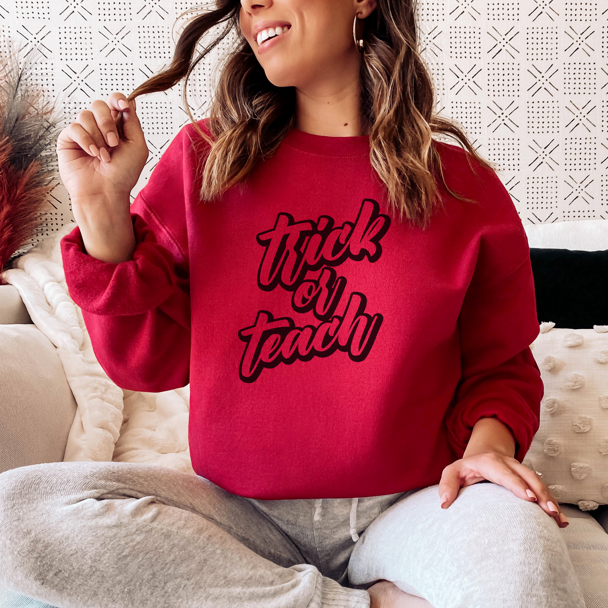 Trick or Teach Sweatshirt Sweatshirt S Cherry Red 