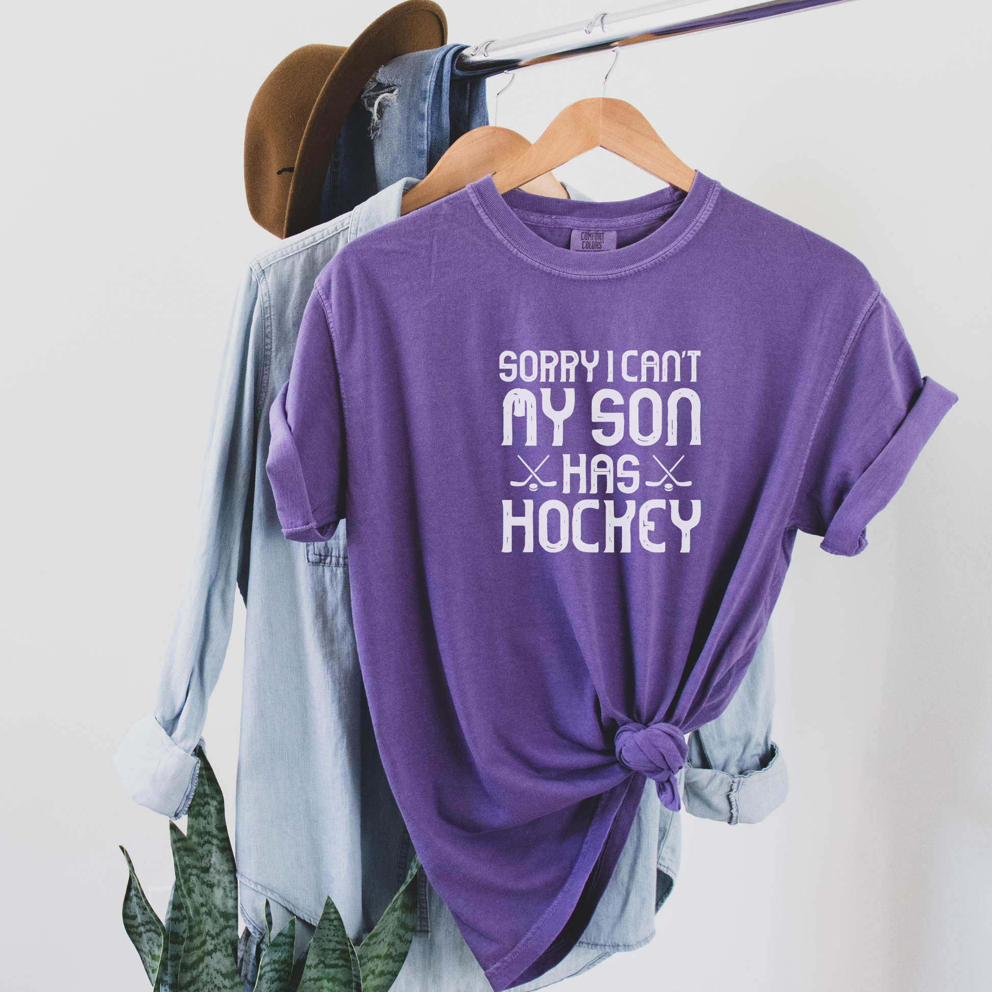 Sorry I Can't, My Son Has Hockey Tee T-Shirt Grape S 