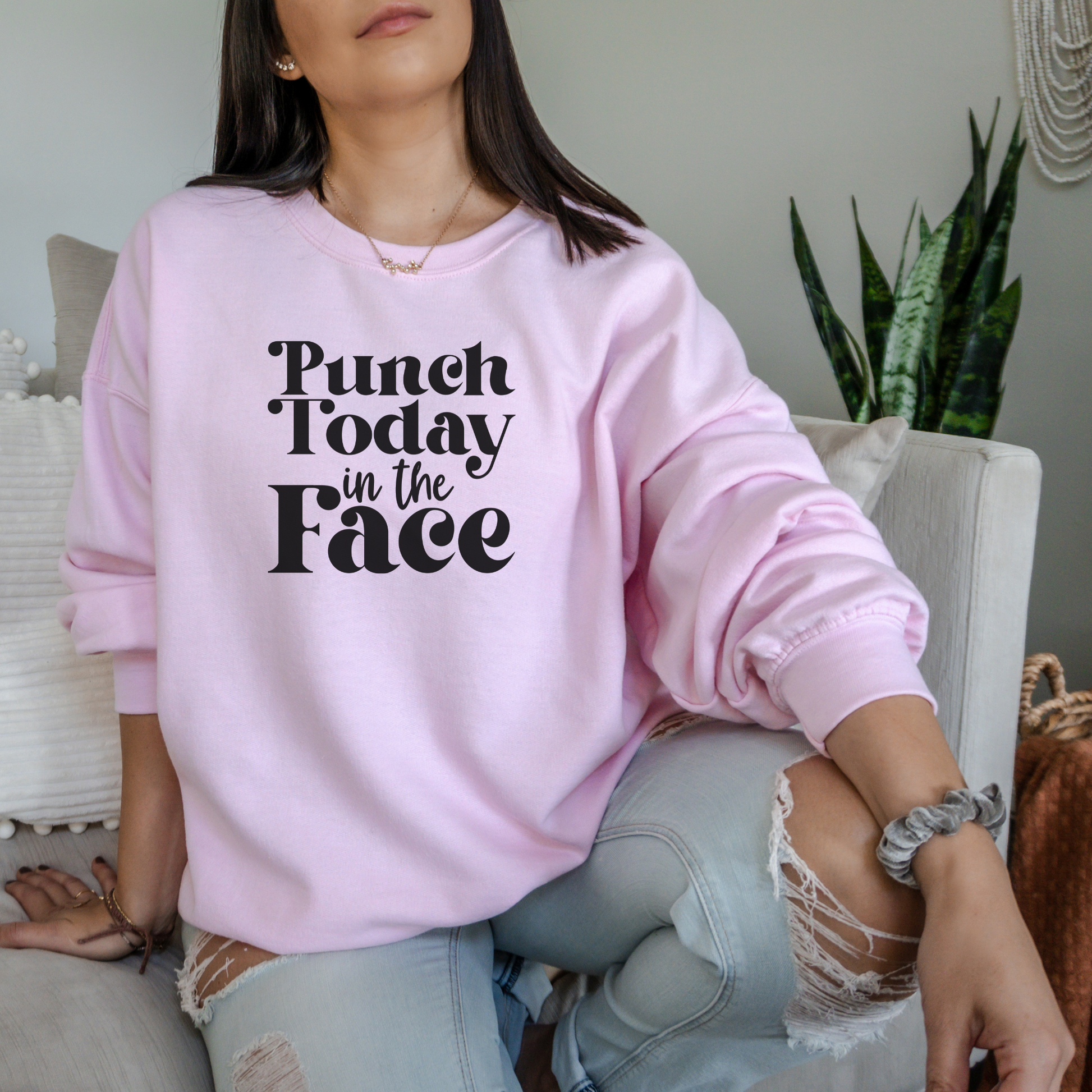 Punch Today in the Face Sweatshirt Sweatshirt S Light Pink 