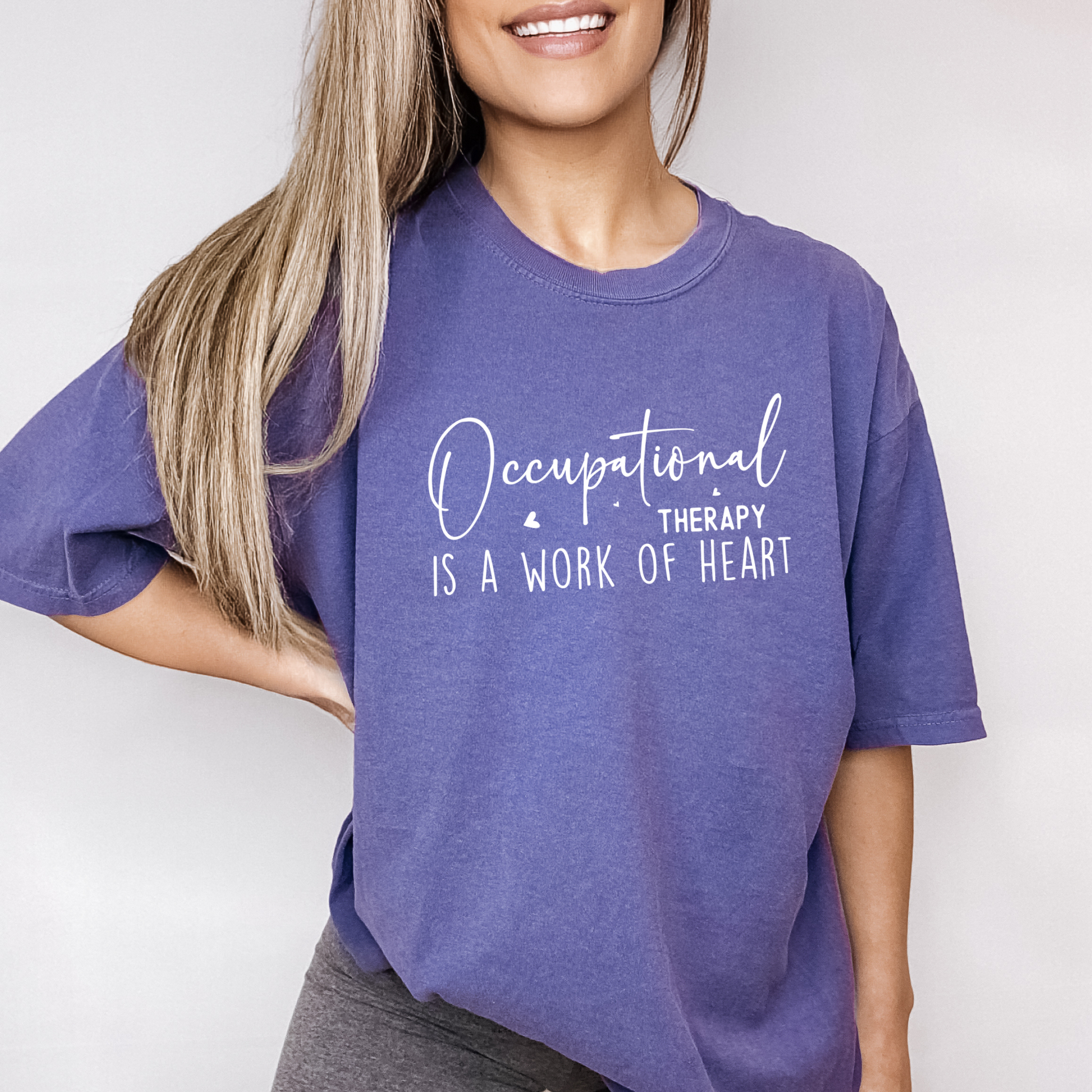 Occupational Therapy is a Work of Heart Tee T-Shirt Grape S 