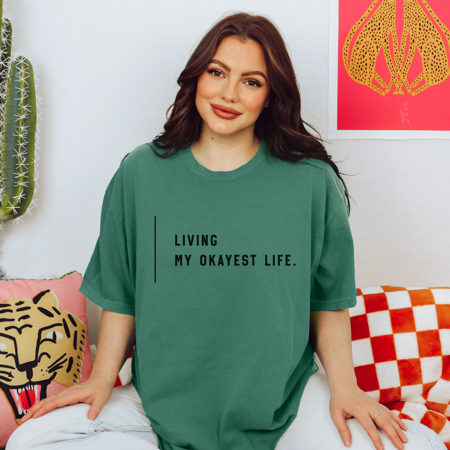 Living My Okayest Life Tee T-Shirt Light Green S 