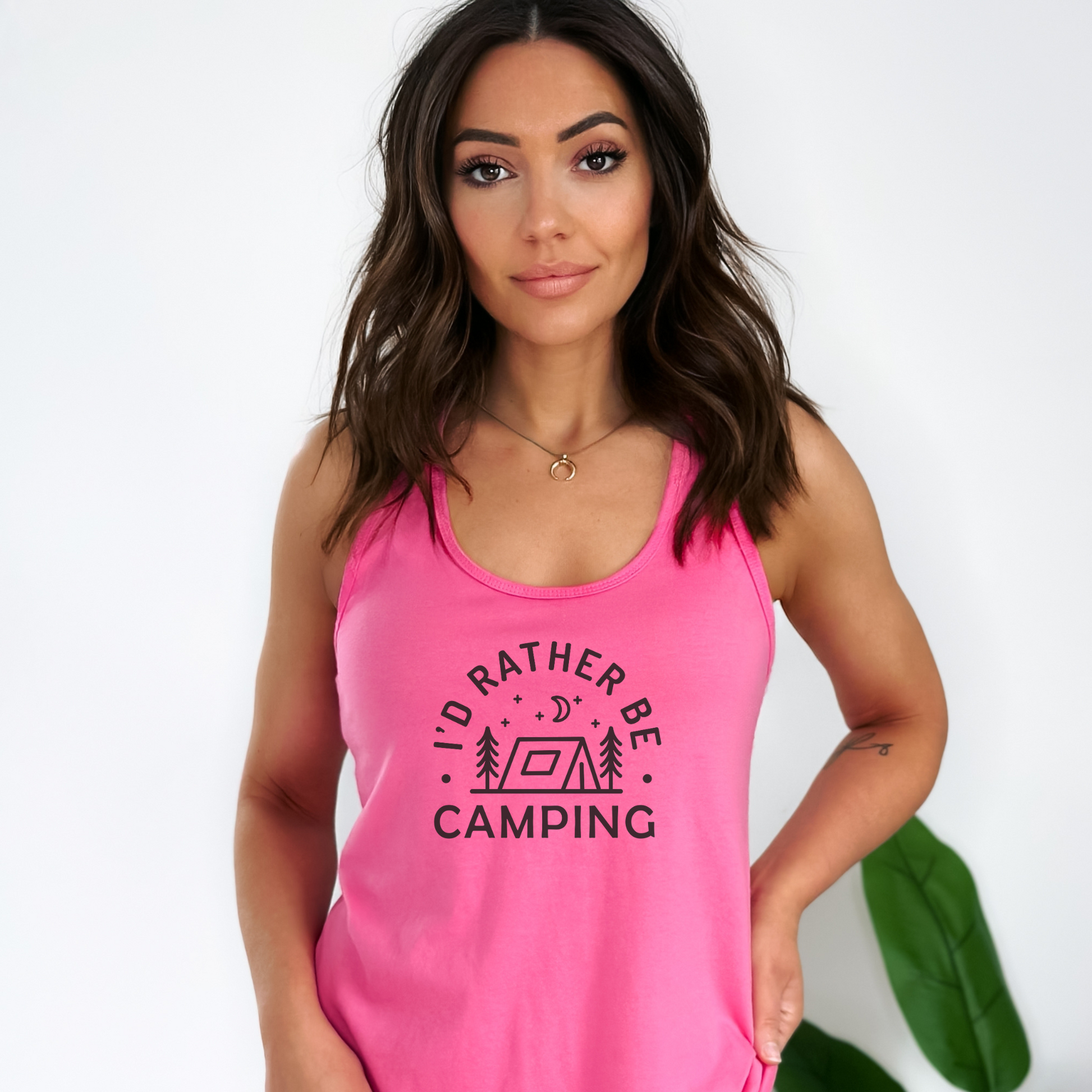 I'd Rather Be Camping Tank Top Tank Top XS Solid Hot Pink 