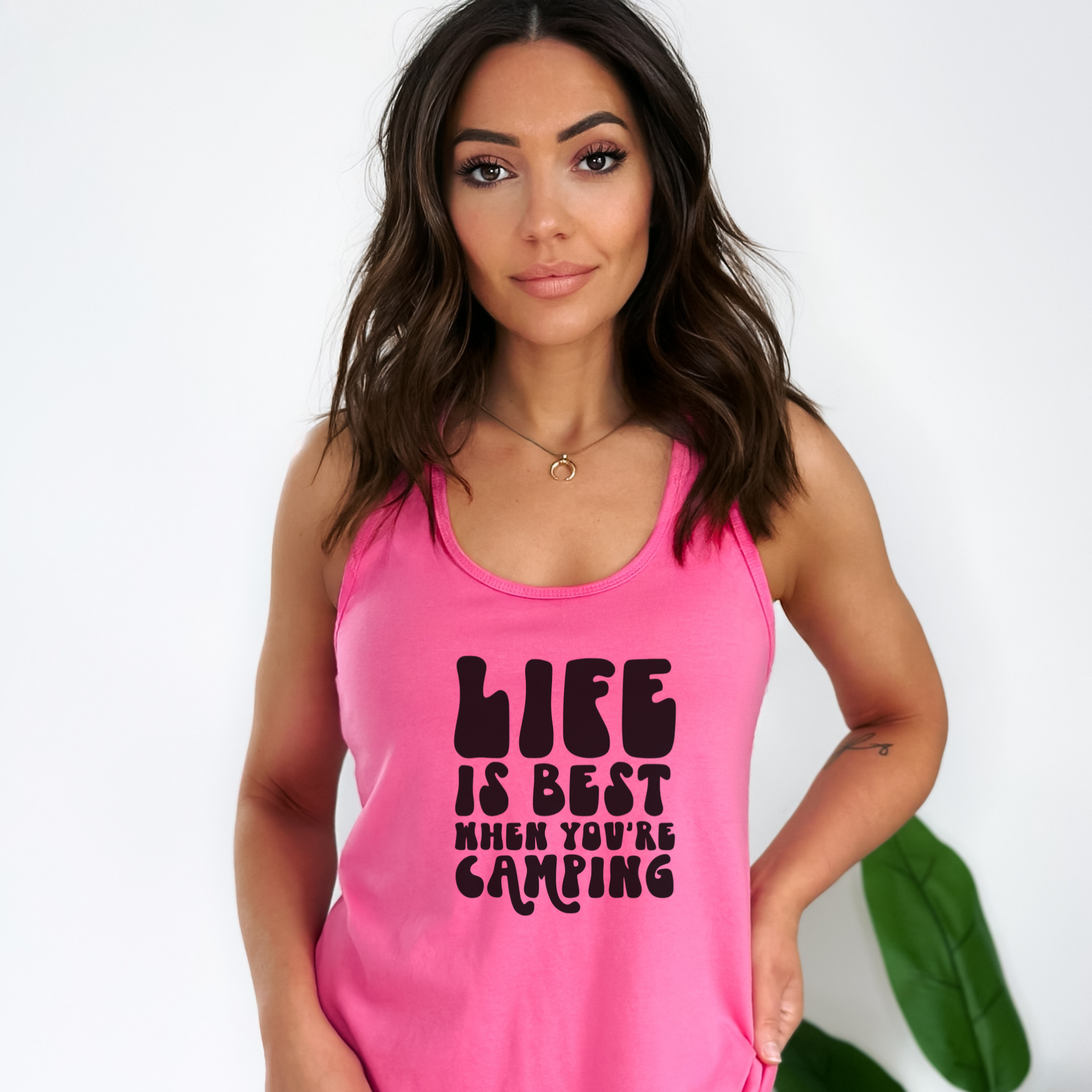 Life is Best When You're Camping Tank Top Tank Top XS Solid Hot Pink 