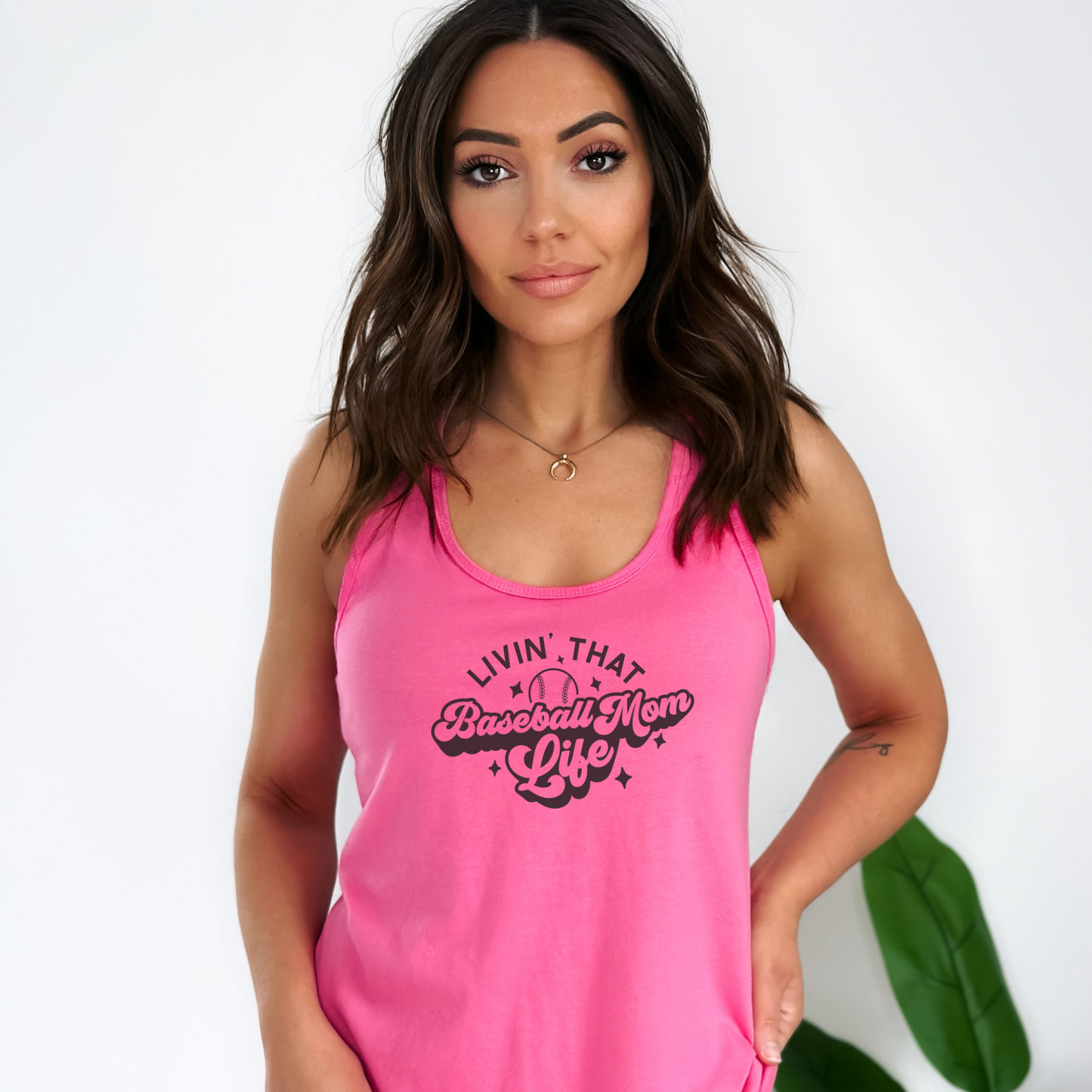 Livin' That Baseball Mom Life Tank Top Tank Top XS Solid Hot Pink 