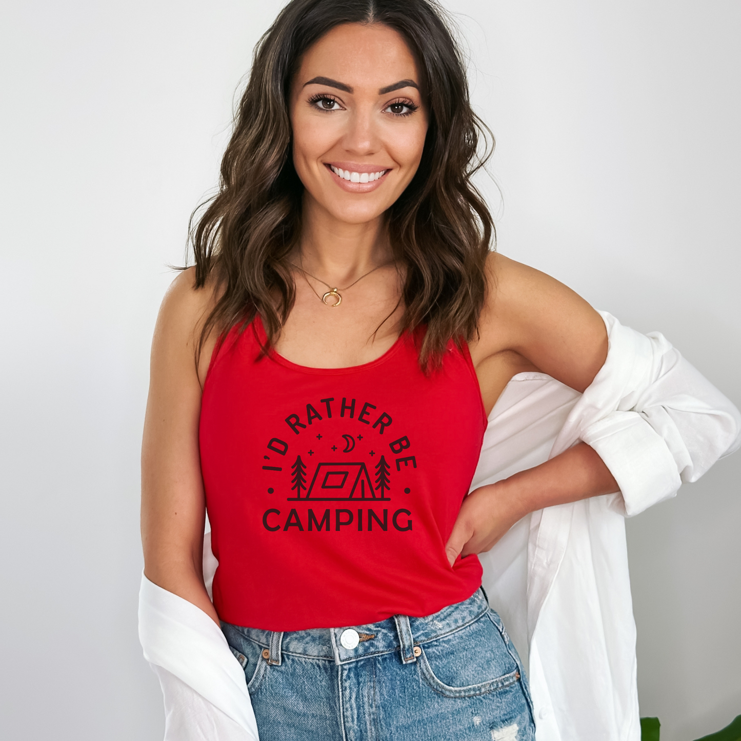 I'd Rather Be Camping Tank Top Tank Top XS Solid Red 