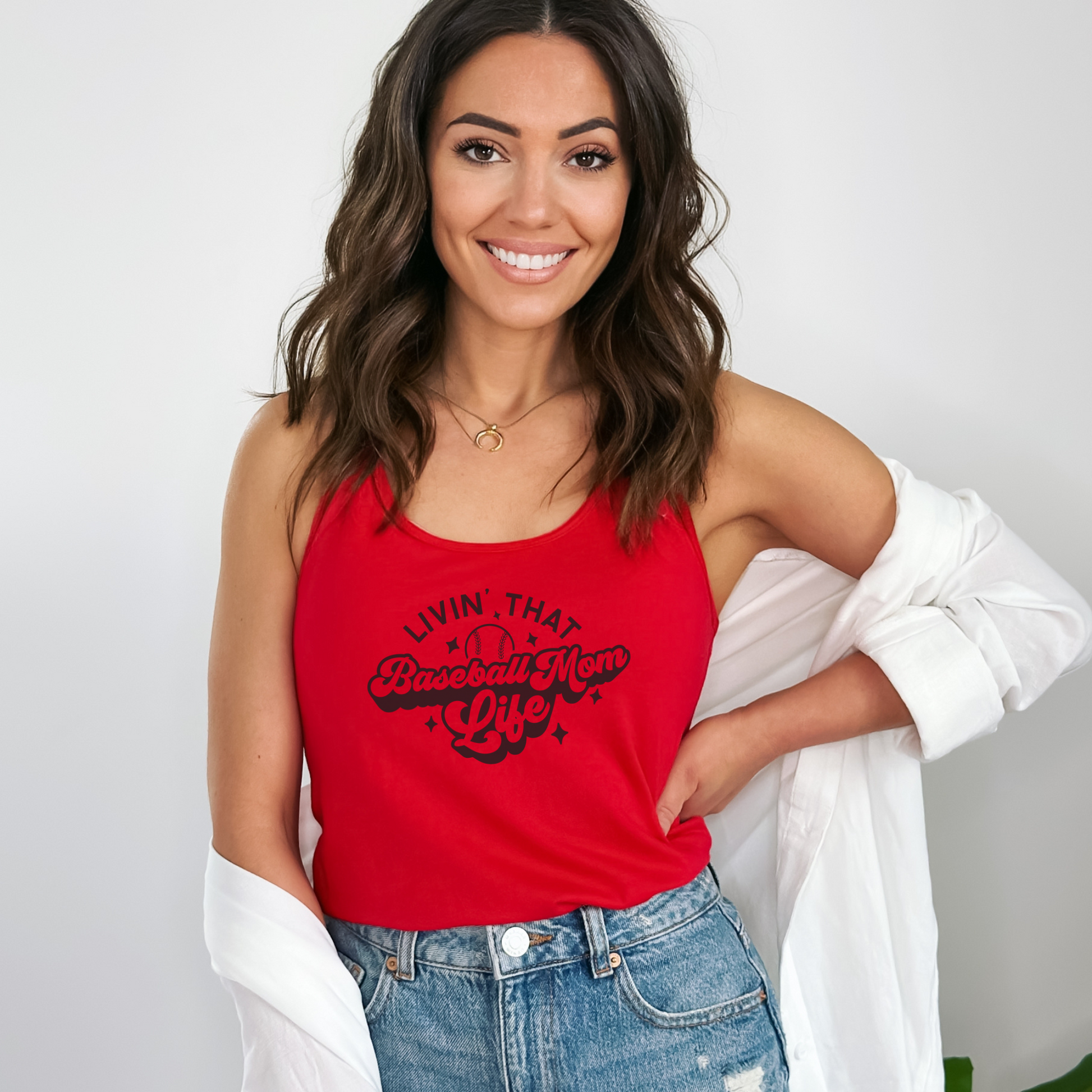 Livin' That Baseball Mom Life Tank Top Tank Top XS Solid Red 