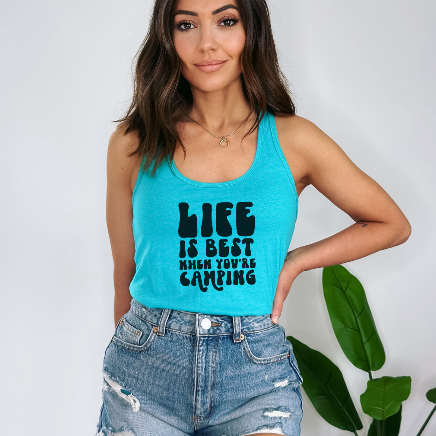 Life is Best When You're Camping Tank Top Tank Top XS Solid Tahiti Blue 