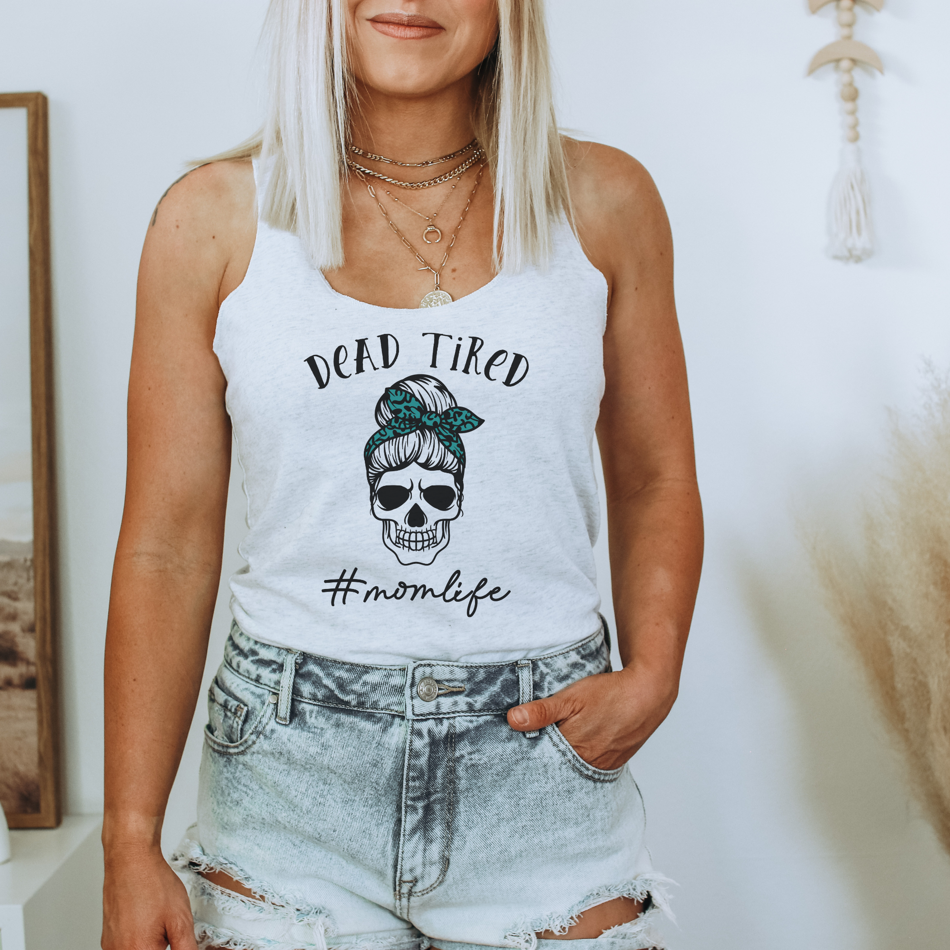 Dead Tired Mom Tank Top Tank Top Tri-Blend Heather White XS 