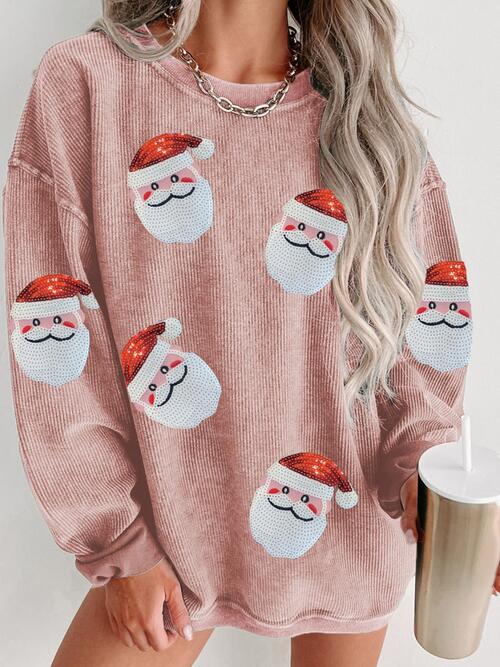 Sequin Santa Patch Ribbed Sweatshirt    