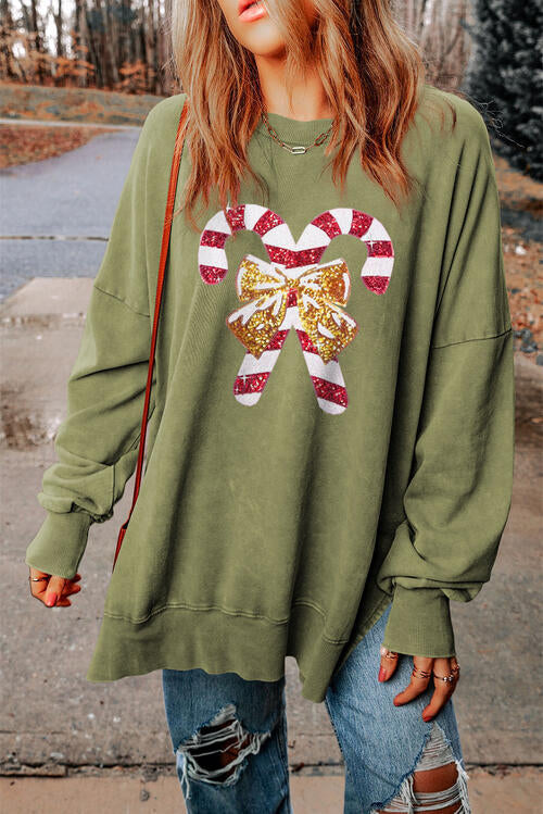 Candy Canes & Sparkles Sweatshirt  Matcha Green S 