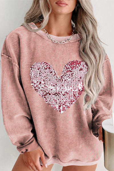 Plus-Size Sequin Heart Sweatshirt  Dusty Pink 1XL 