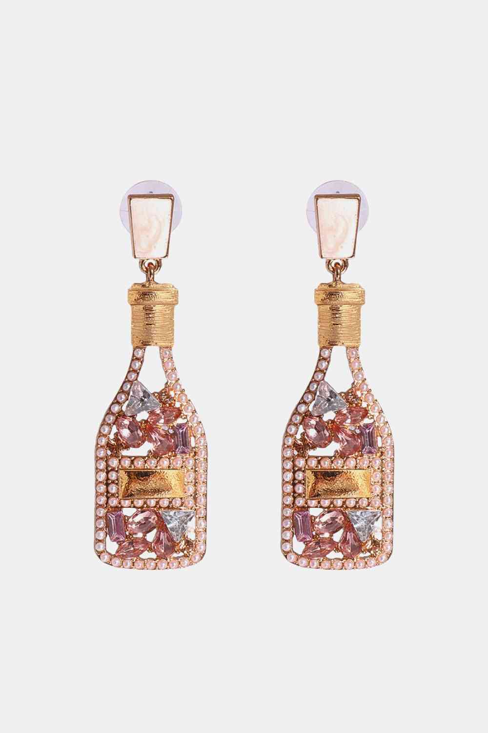 Wine Bottle Dangle Earrings  Blush Pink One Size 