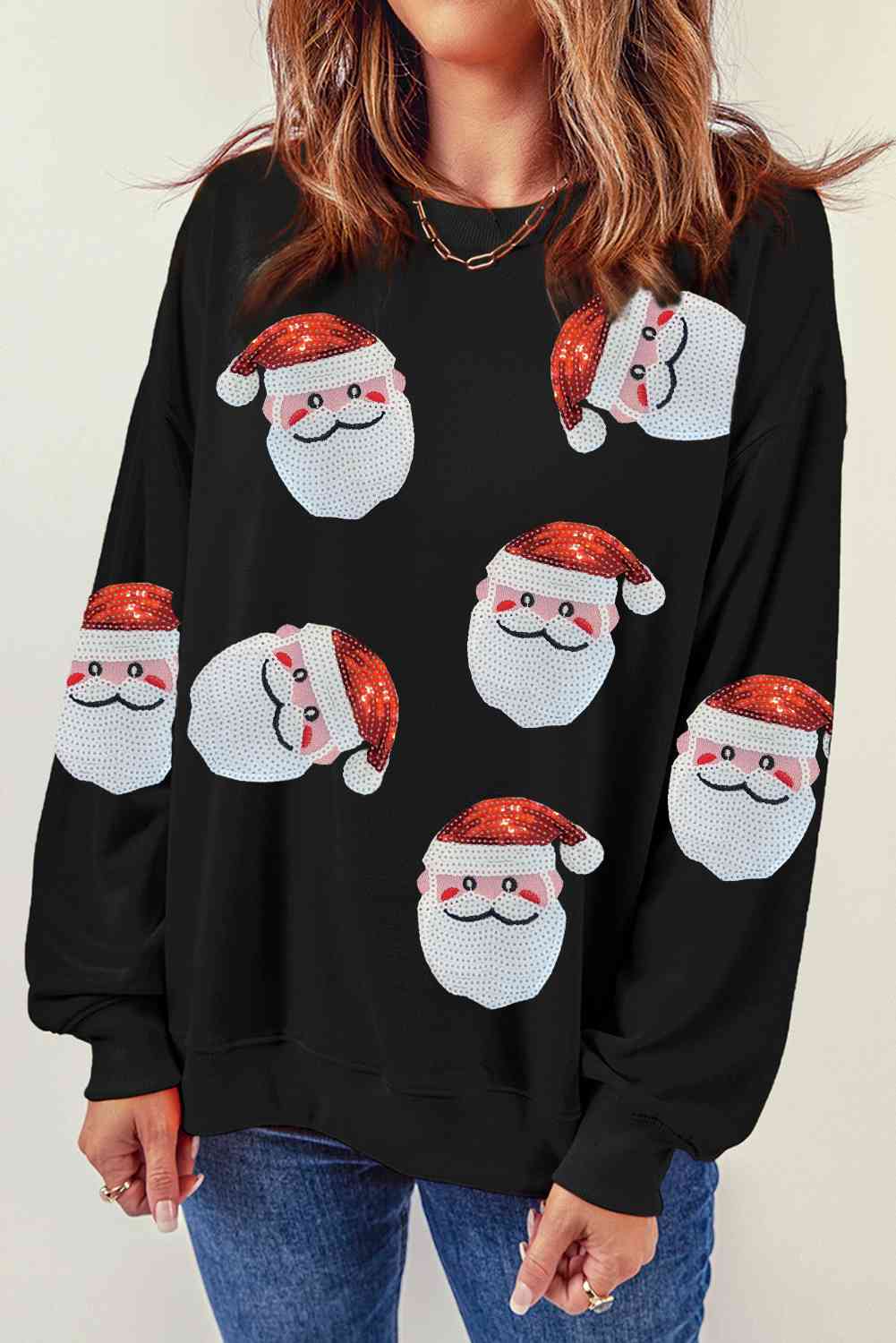 Sequin Santa Patch Sweatshirt  Black S 