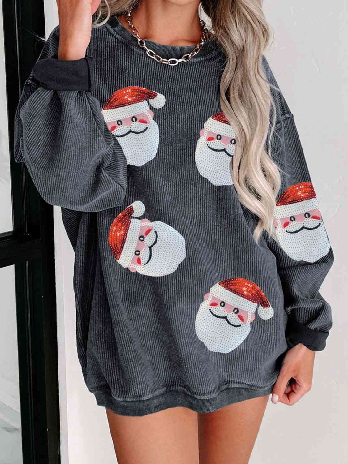 Sequin Santa Patch Ribbed Sweatshirt    