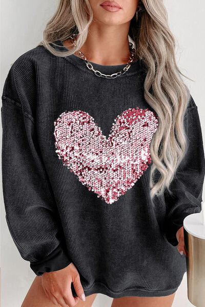 Plus-Size Sequin Heart Sweatshirt  Black 1XL 