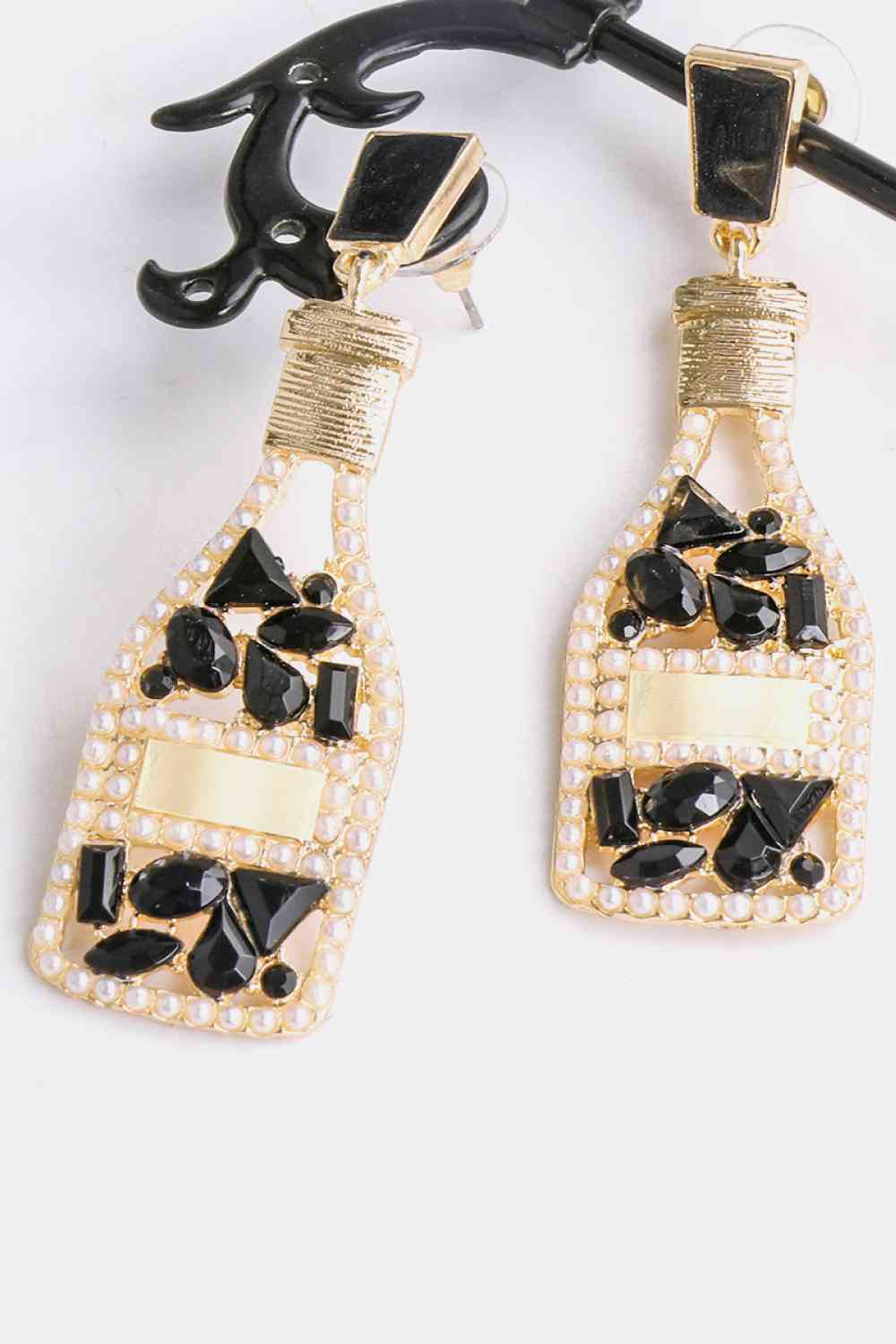 Wine Bottle Dangle Earrings  Black One Size 