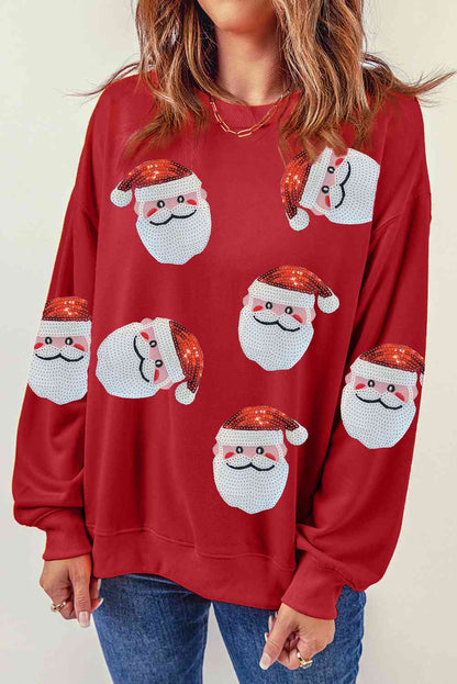 Sequin Santa Patch Sweatshirt  Deep Red S 